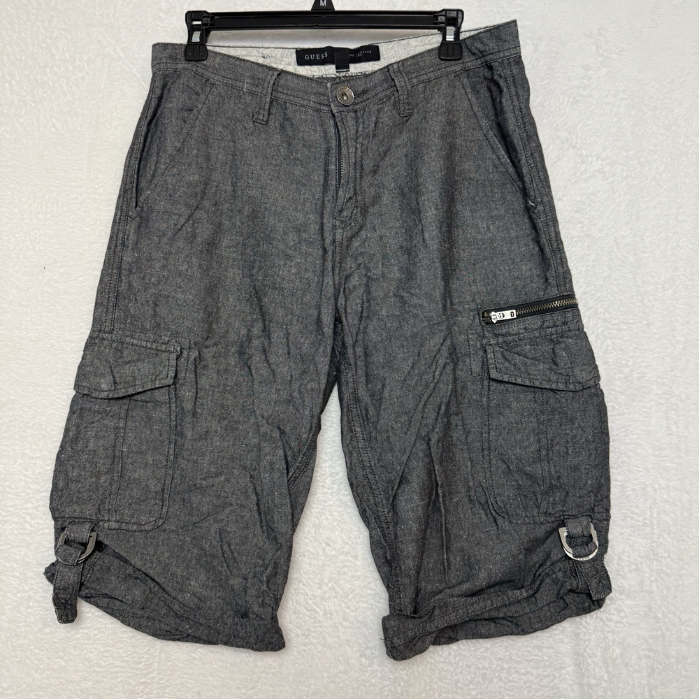 GUESS LA Mens Charcoal Gray Utility Cargo Shorts Size 30 Wide Baggy Grunge Y2K